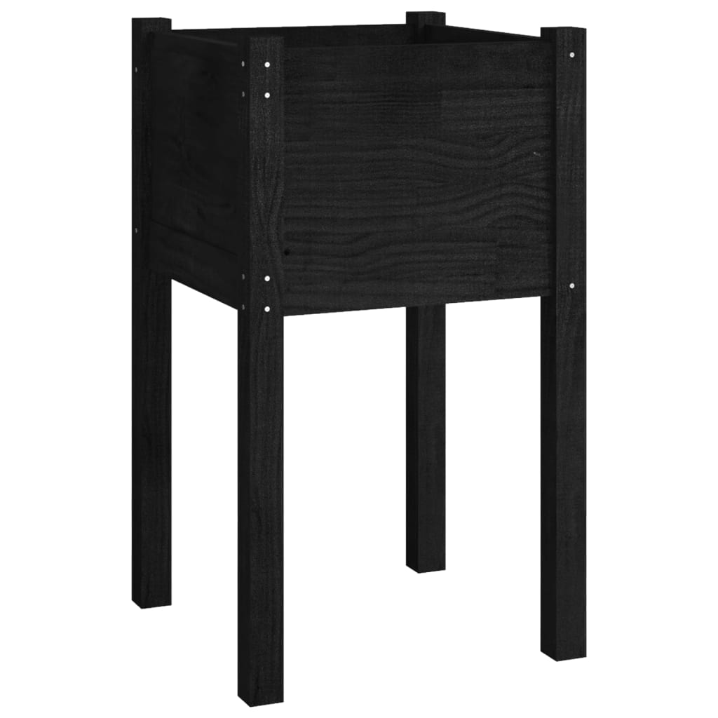 Garden flower box black 40x40x70cm solid pine