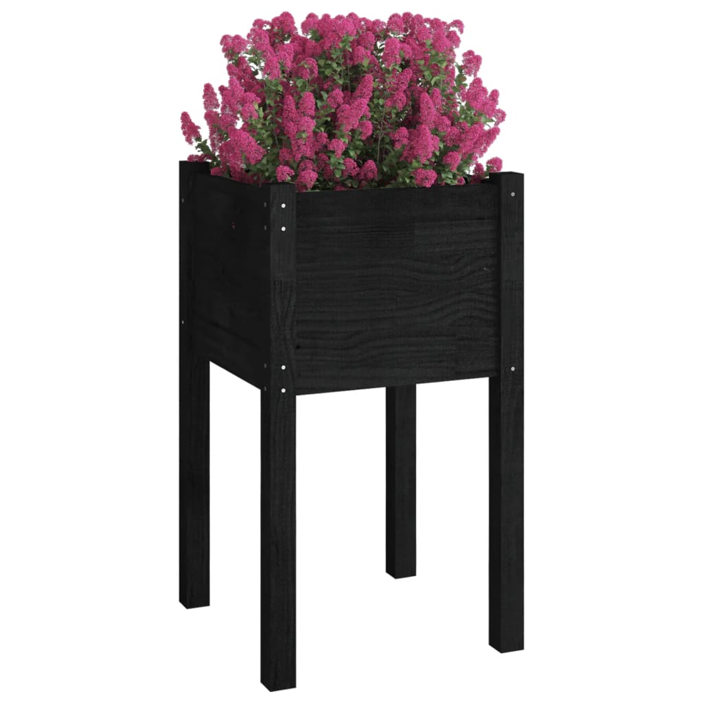 Garden flower box black 40x40x70cm solid pine