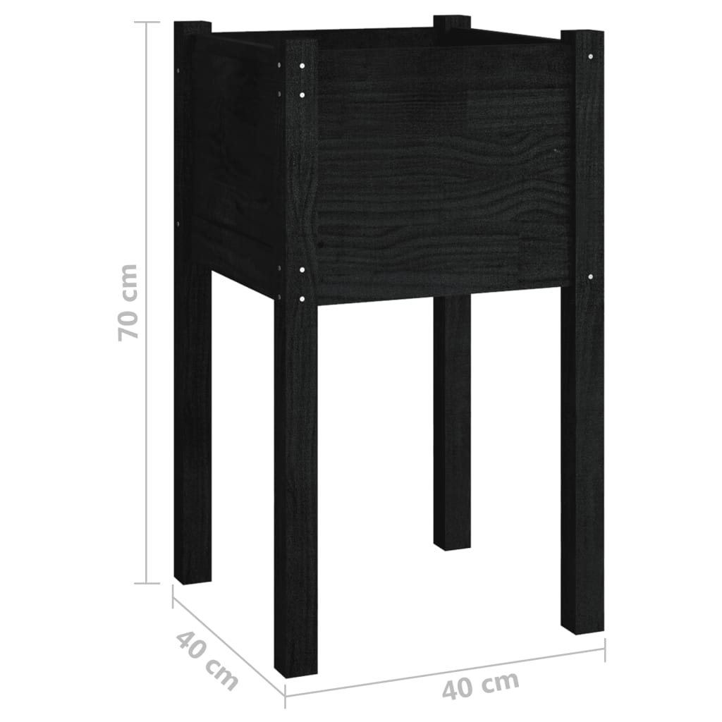 Garden flower box black 40x40x70cm solid pine