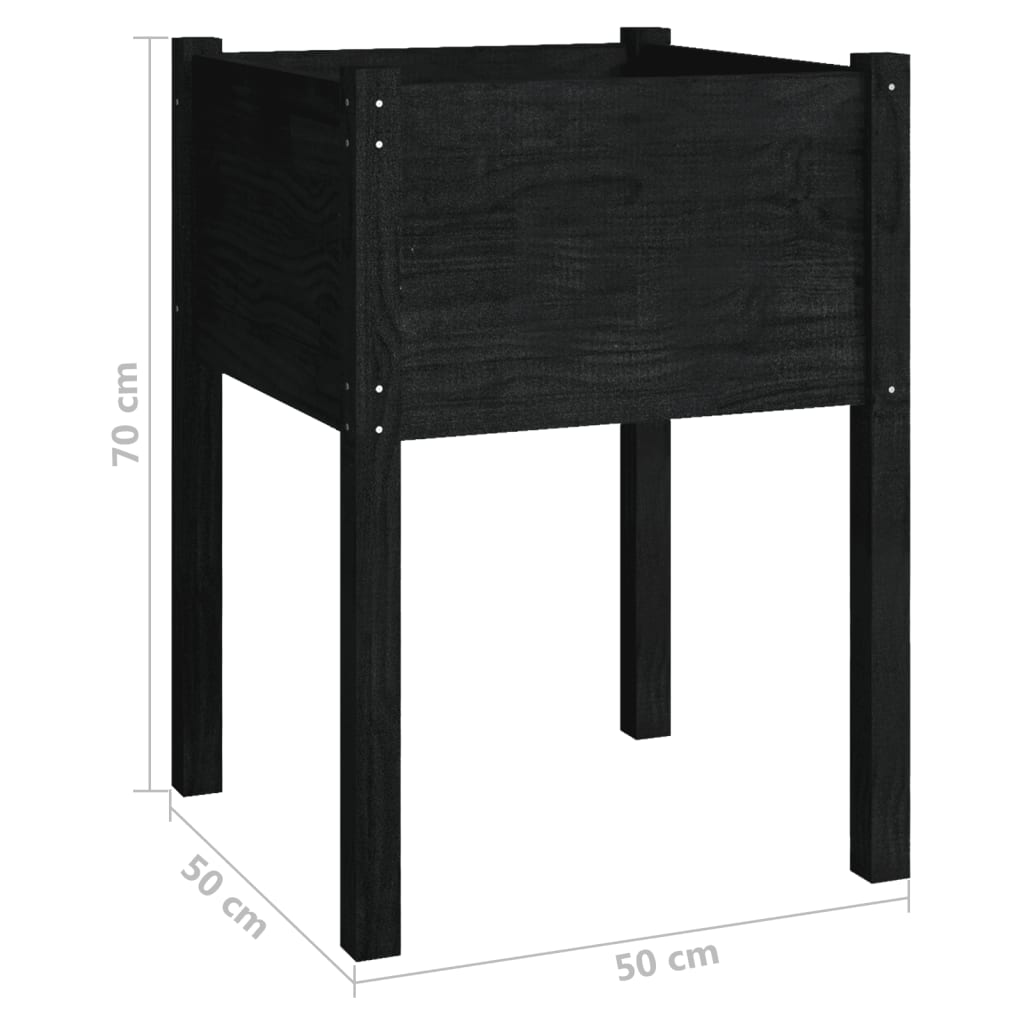 Garden flower box black 50x50x70 cm solid pine