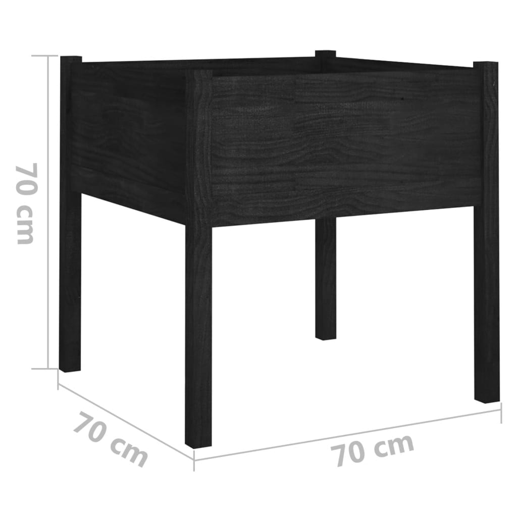 Garden flower box black 70x70x70cm solid pine