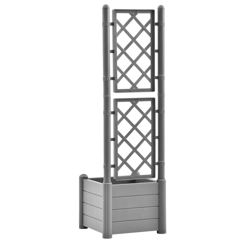 Flower box with grille 43x43x142 cm PP stone grey