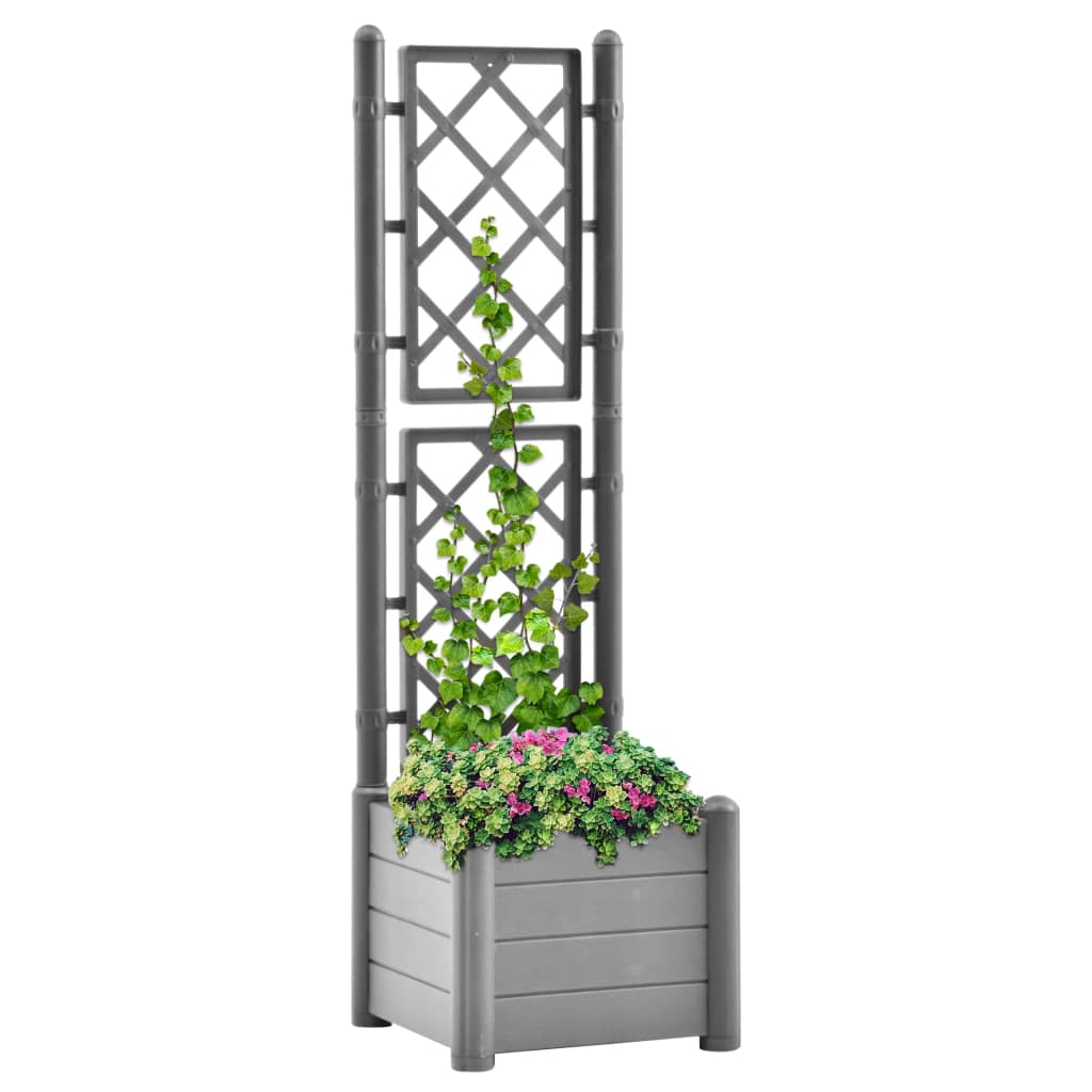 Flower box with grille 43x43x142 cm PP stone grey