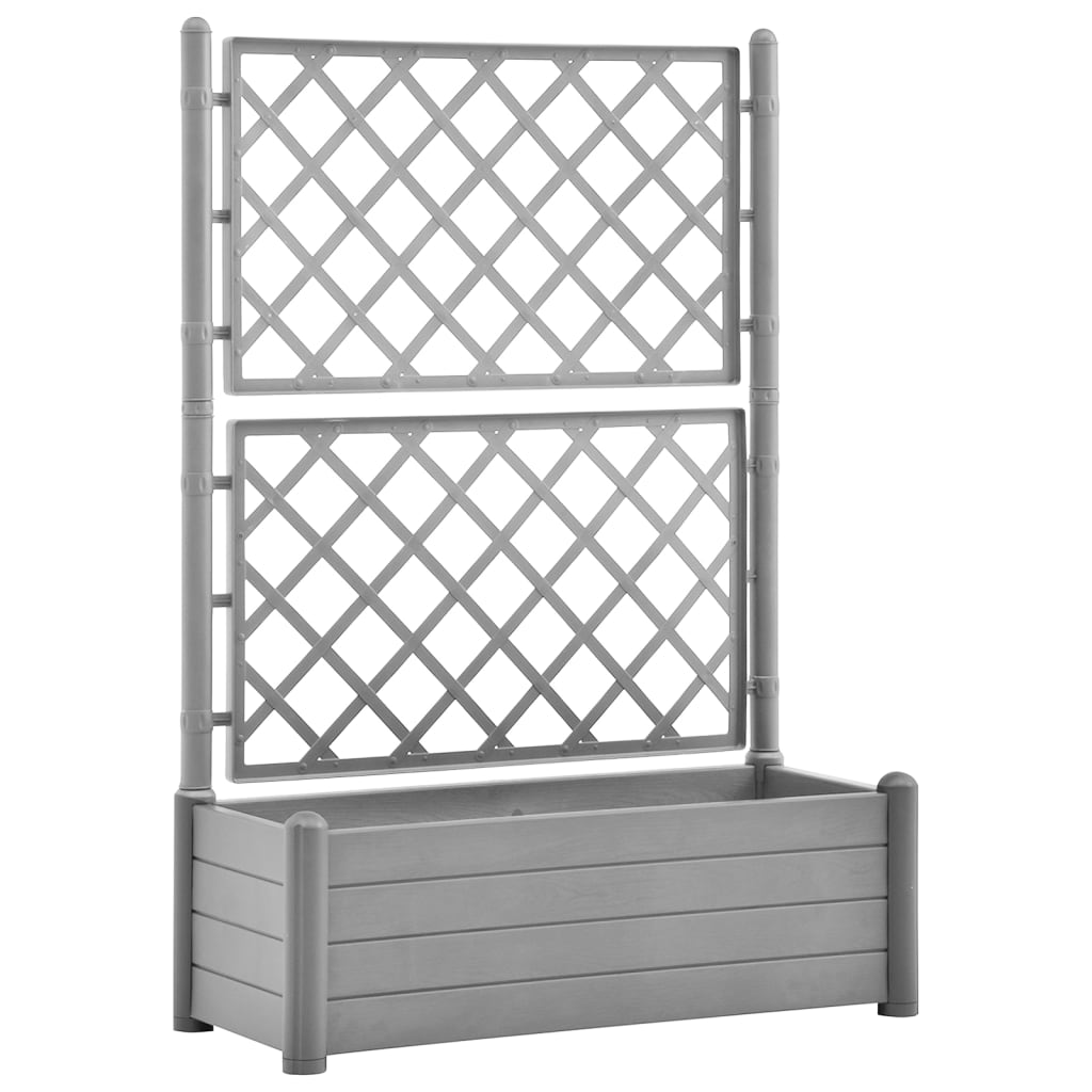 Flower box with grille 100x43x142 cm PP stone grey