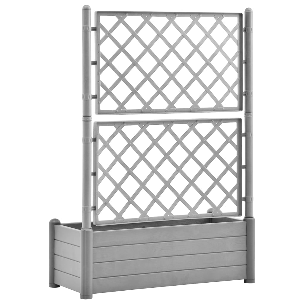 Flower box with grille 100x43x142 cm PP stone grey