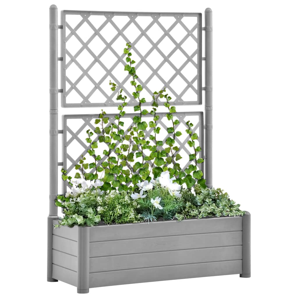 Flower box with grille 100x43x142 cm PP stone grey