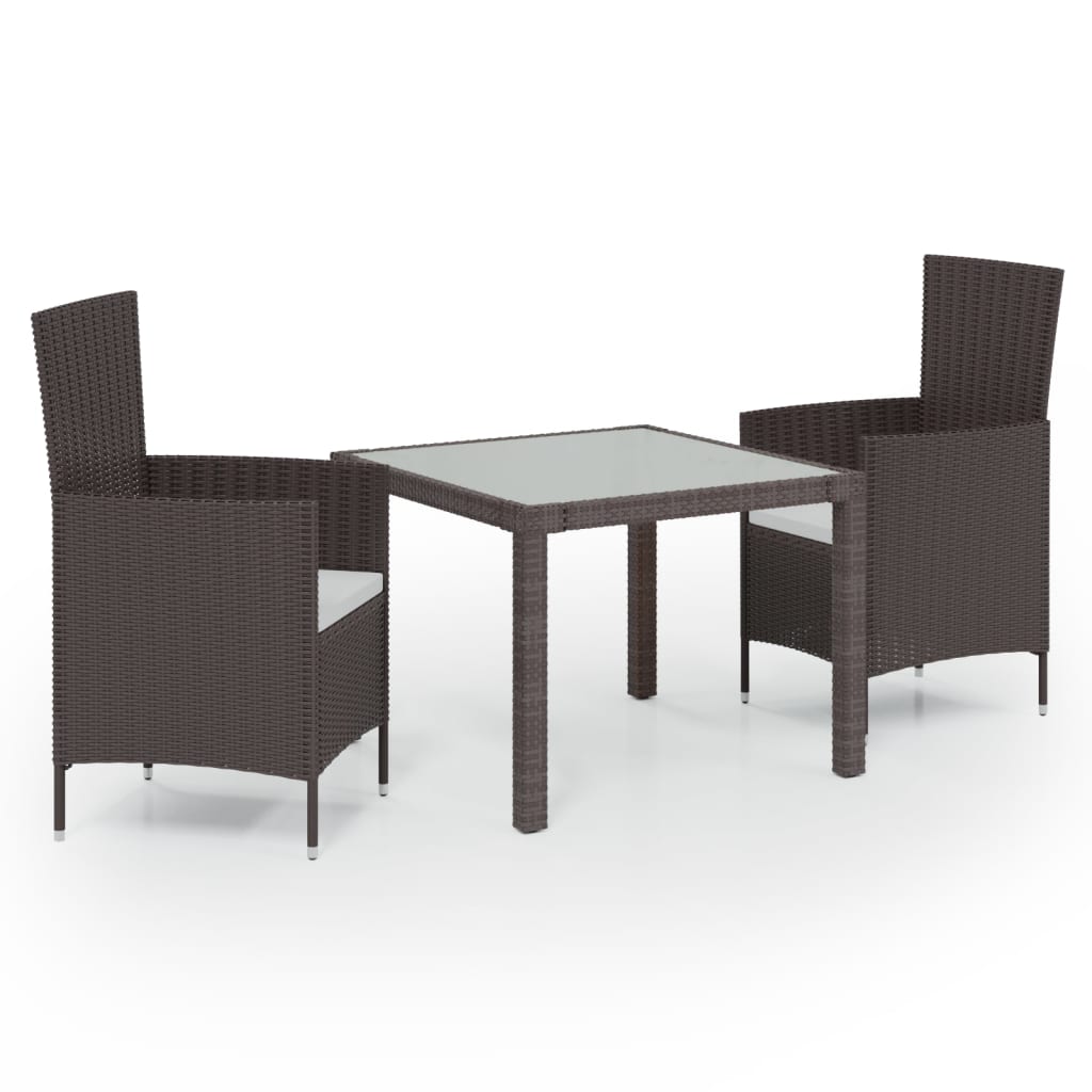 3-piece outdoor dining set poly rattan brown