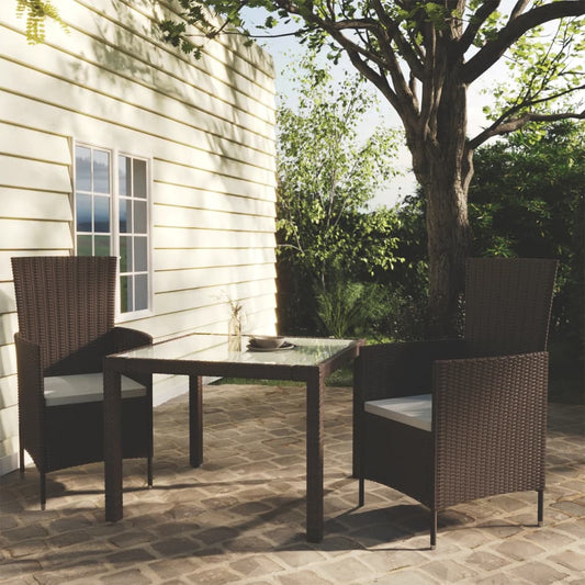 3-piece outdoor dining set poly rattan brown