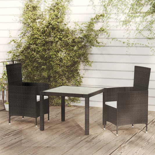 3-piece outdoor dining set with cushions, polyrattan, black