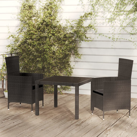 3-piece outdoor dining set with cushions, polyrattan, black