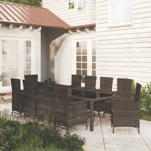 11-piece outdoor dining set with cushions, polyrattan, black