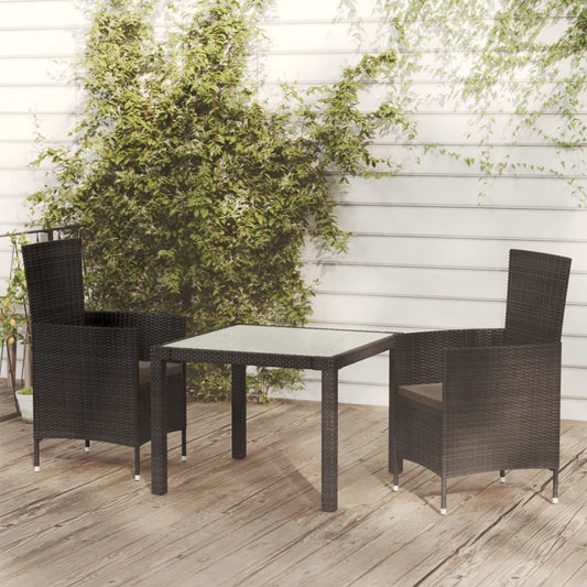 3-piece outdoor dining set with cushions, polyrattan, black