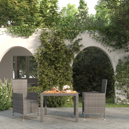 3-piece outdoor dining set with cushions, polyrattan, grey