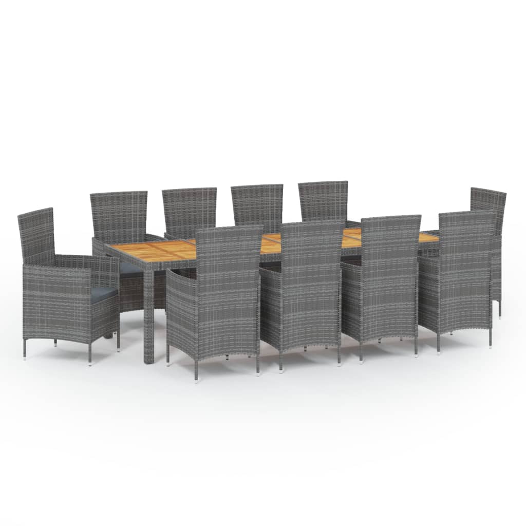 11-piece outdoor dining set with cushions, polyrattan, grey