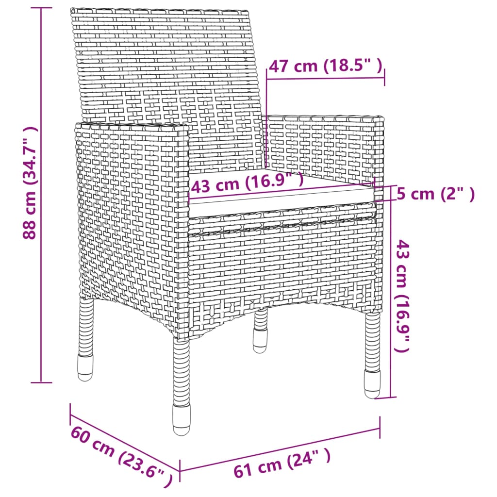 11-piece outdoor dining set with cushions, polyrattan, grey