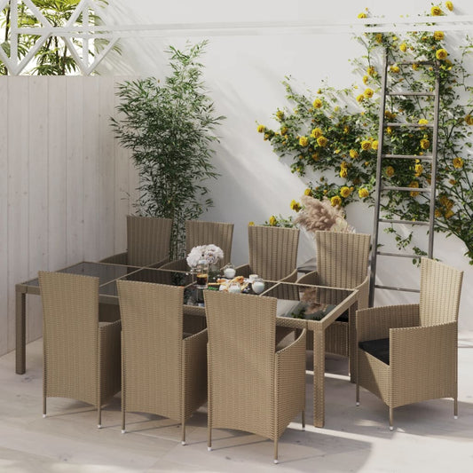 11-piece outdoor dining set with cushions, polyrattan, beige