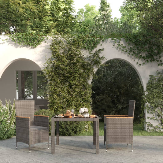 3-piece outdoor dining set with cushions poly rattan black grey