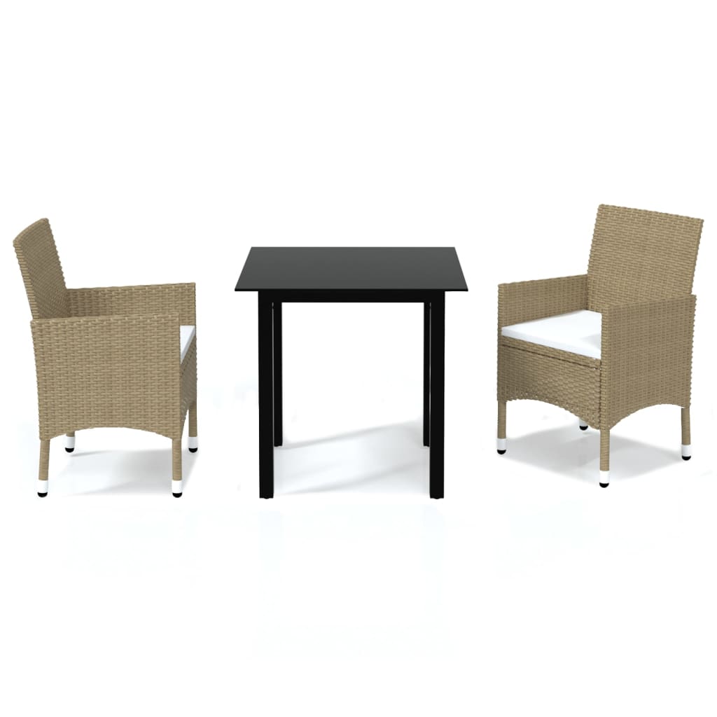 3-piece outdoor dining set with cushions poly rattan beige