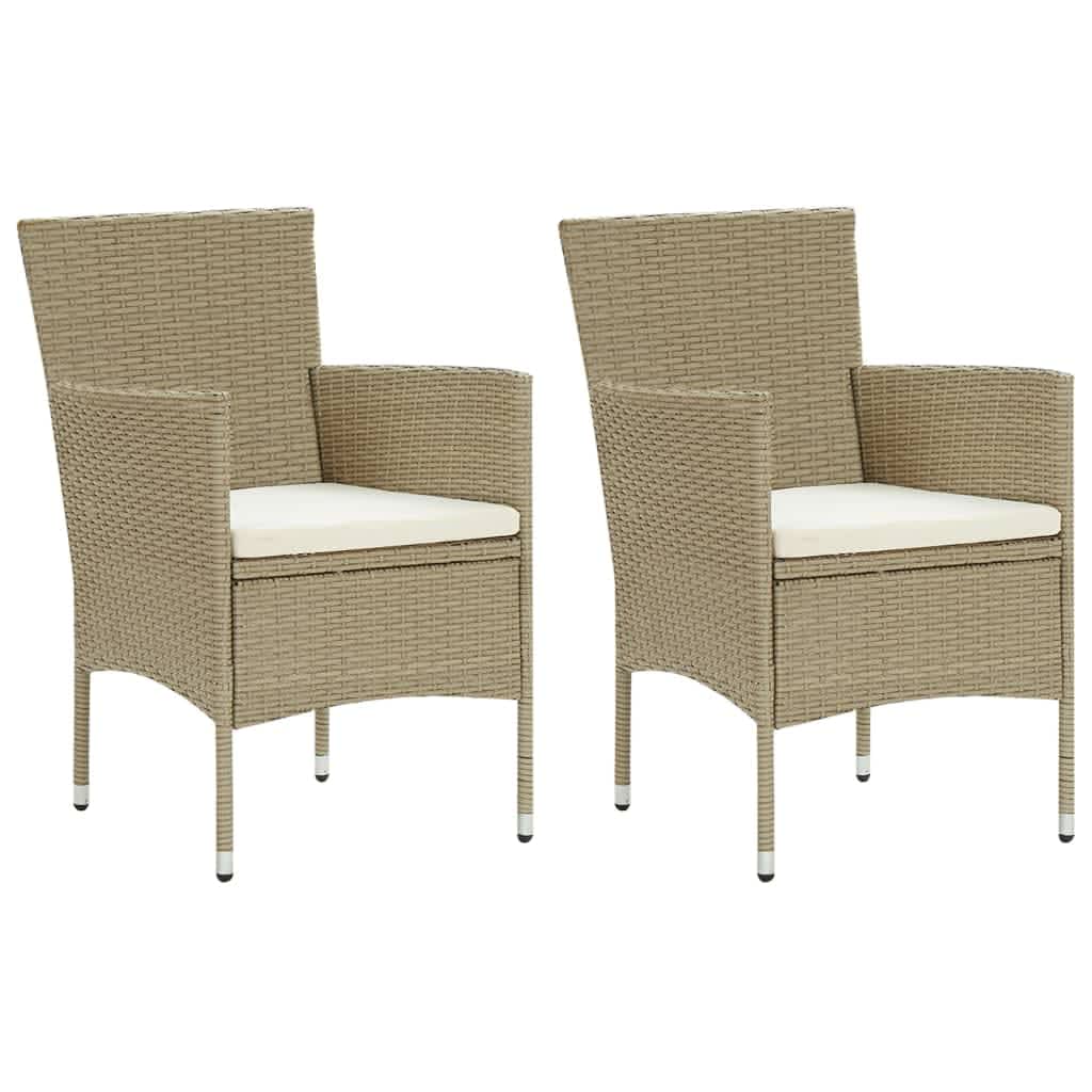 3-piece outdoor dining set with cushions poly rattan beige