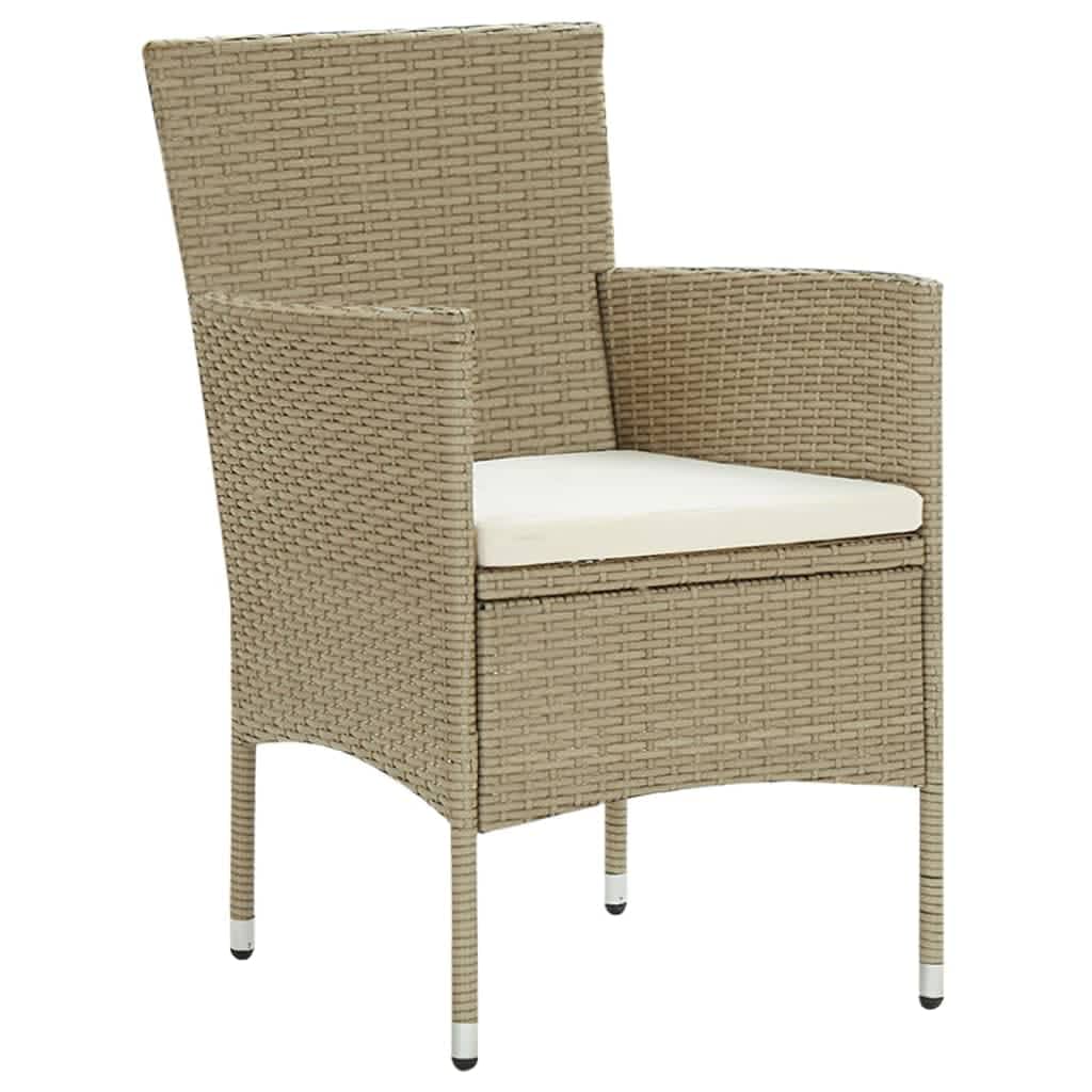 3-piece outdoor dining set with cushions poly rattan beige