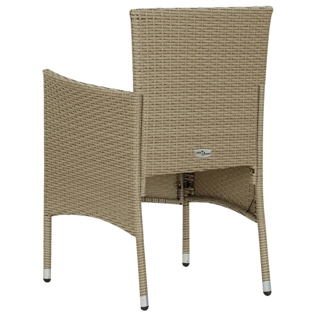 3-piece outdoor dining set with cushions poly rattan beige