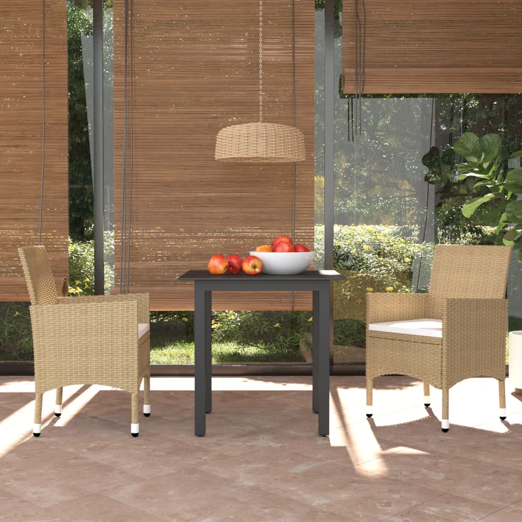 3-piece outdoor dining set with cushions poly rattan beige