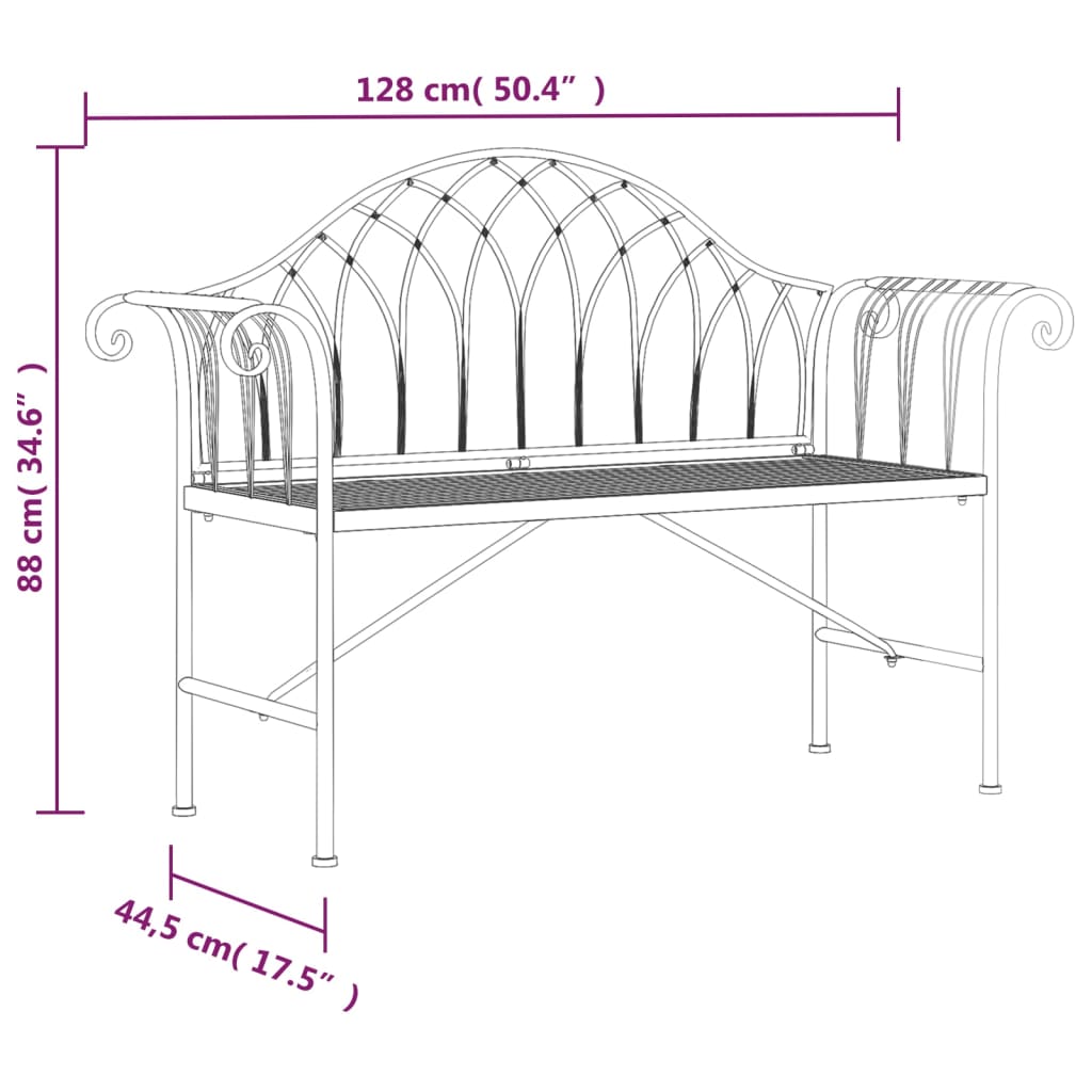 2-seater garden bench 128 cm black steel