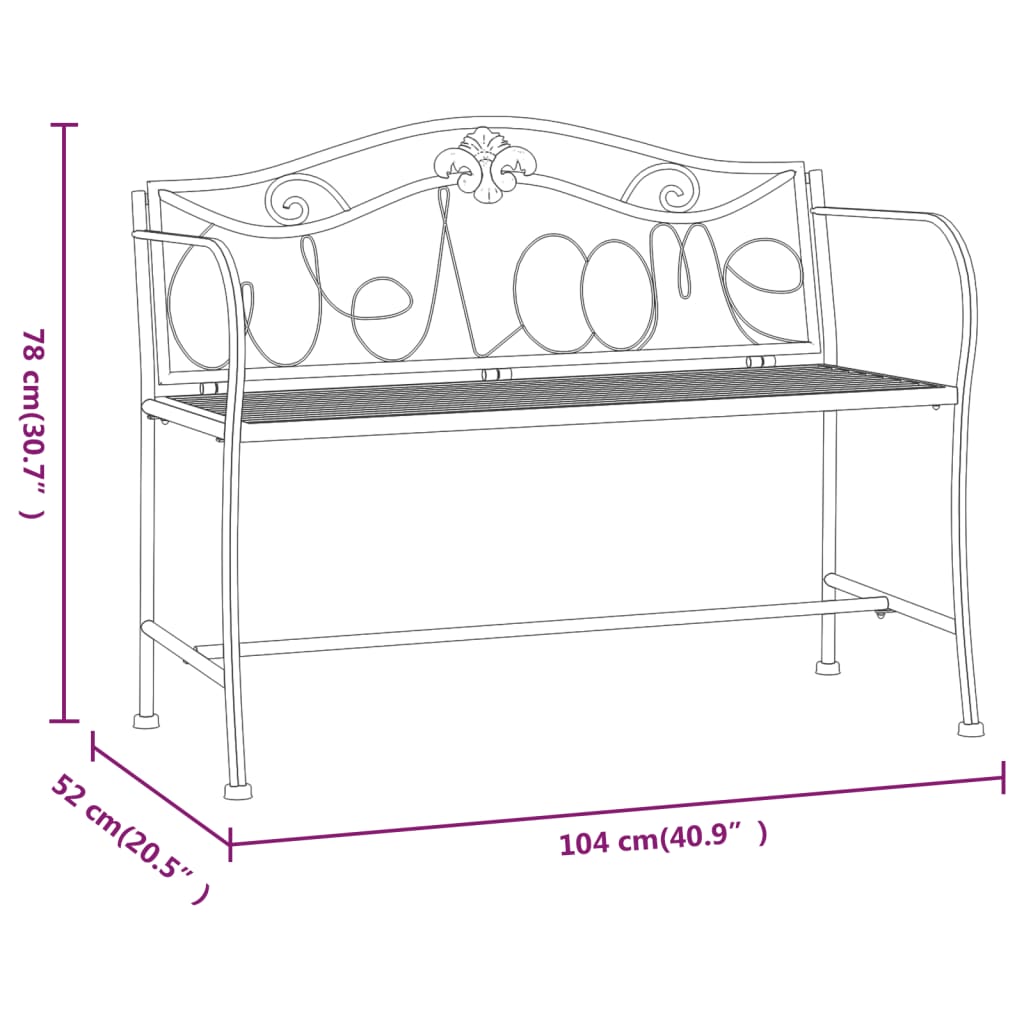 2-seater garden bench 104 cm black steel