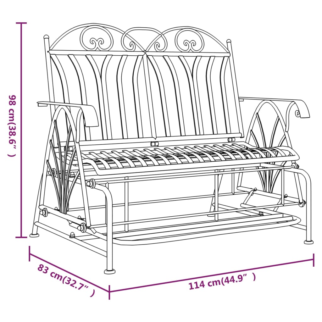 2-seater Sliding Footstool 114 cm black steel