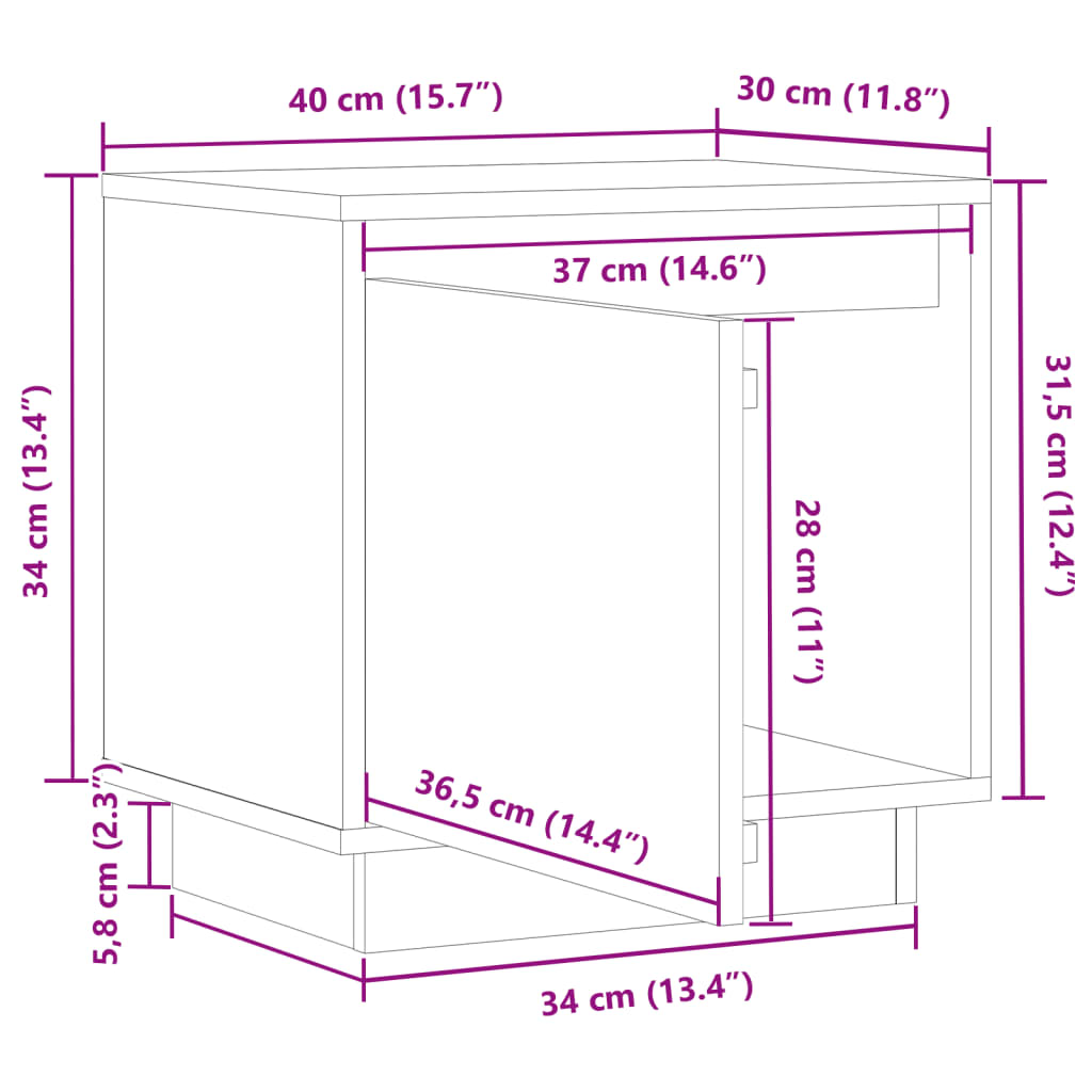 Yöpöydät 2 kpl harmaa 40x30x40 cm täysi mänty