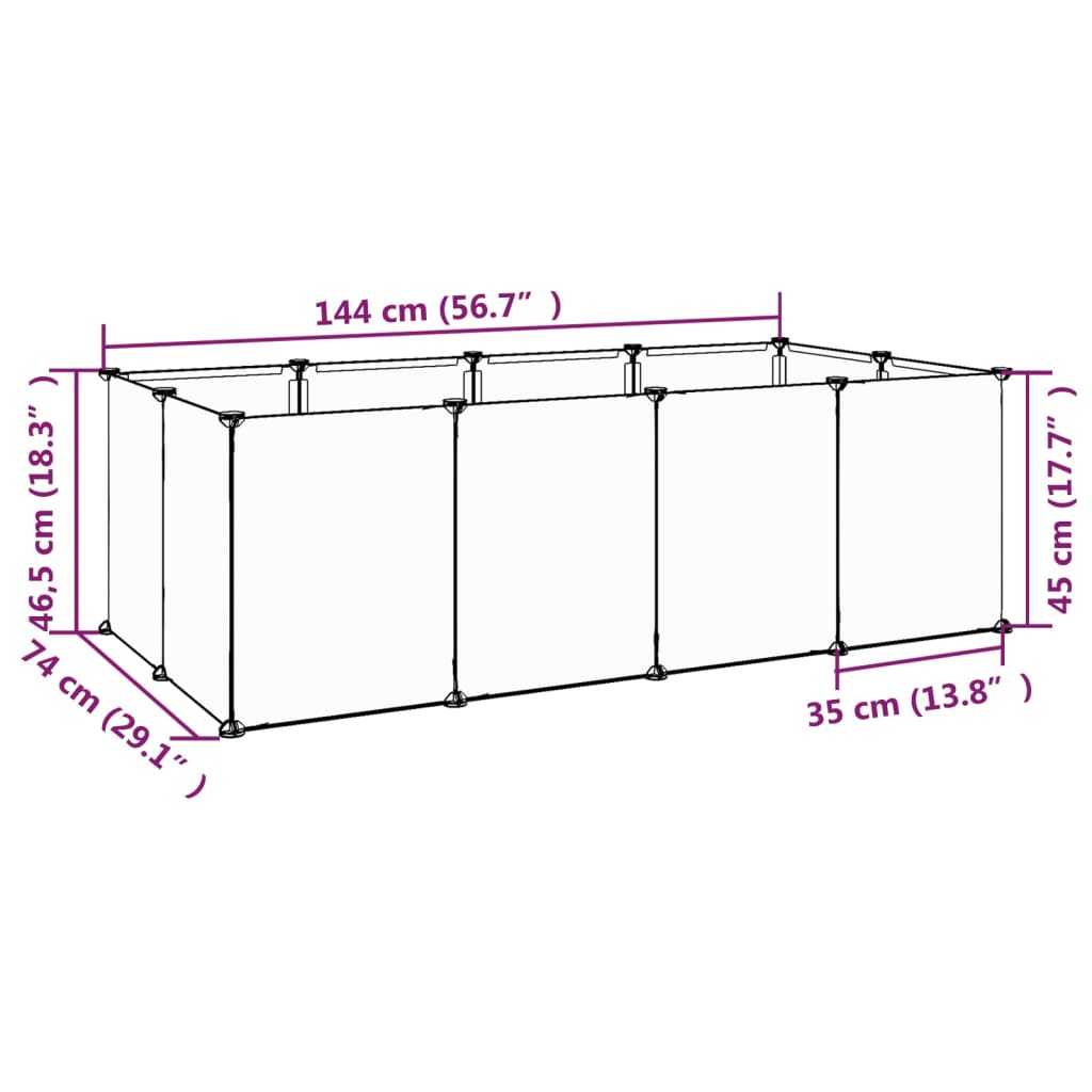 Pieneläinhäkki musta 144x74x46,5 cm PP ja teräs