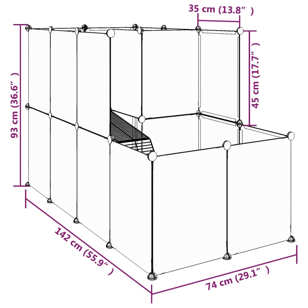 Pieneläinhäkki musta 142x74x93 cm PP ja teräs