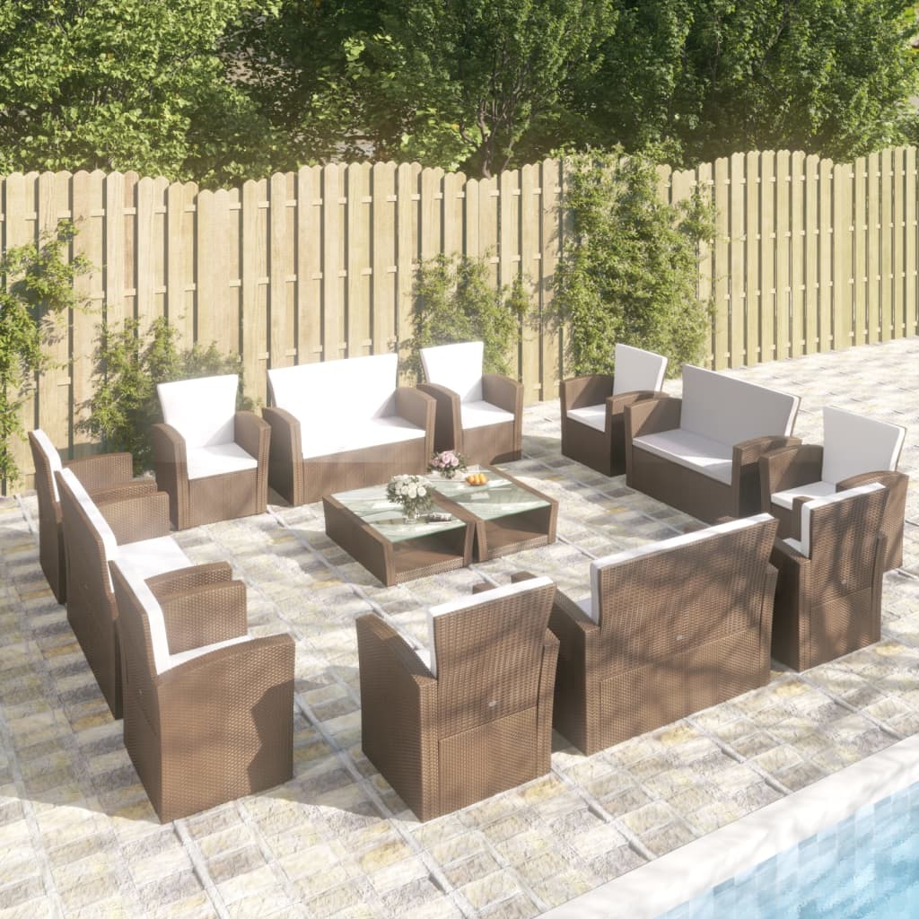 16-piece garden sofa set with cushions, polyrattan, brown