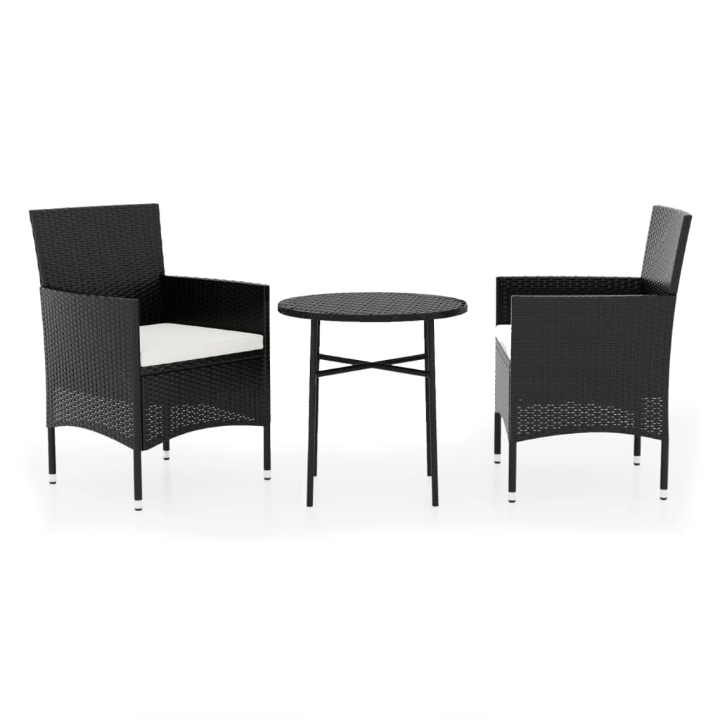 3-piece outdoor dining set poly rattan black