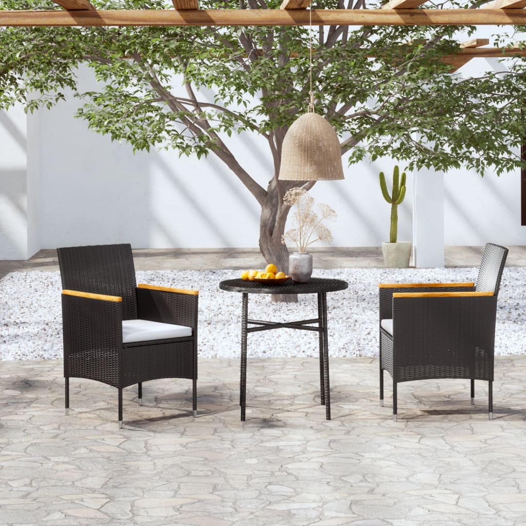 3-piece outdoor dining set poly rattan black