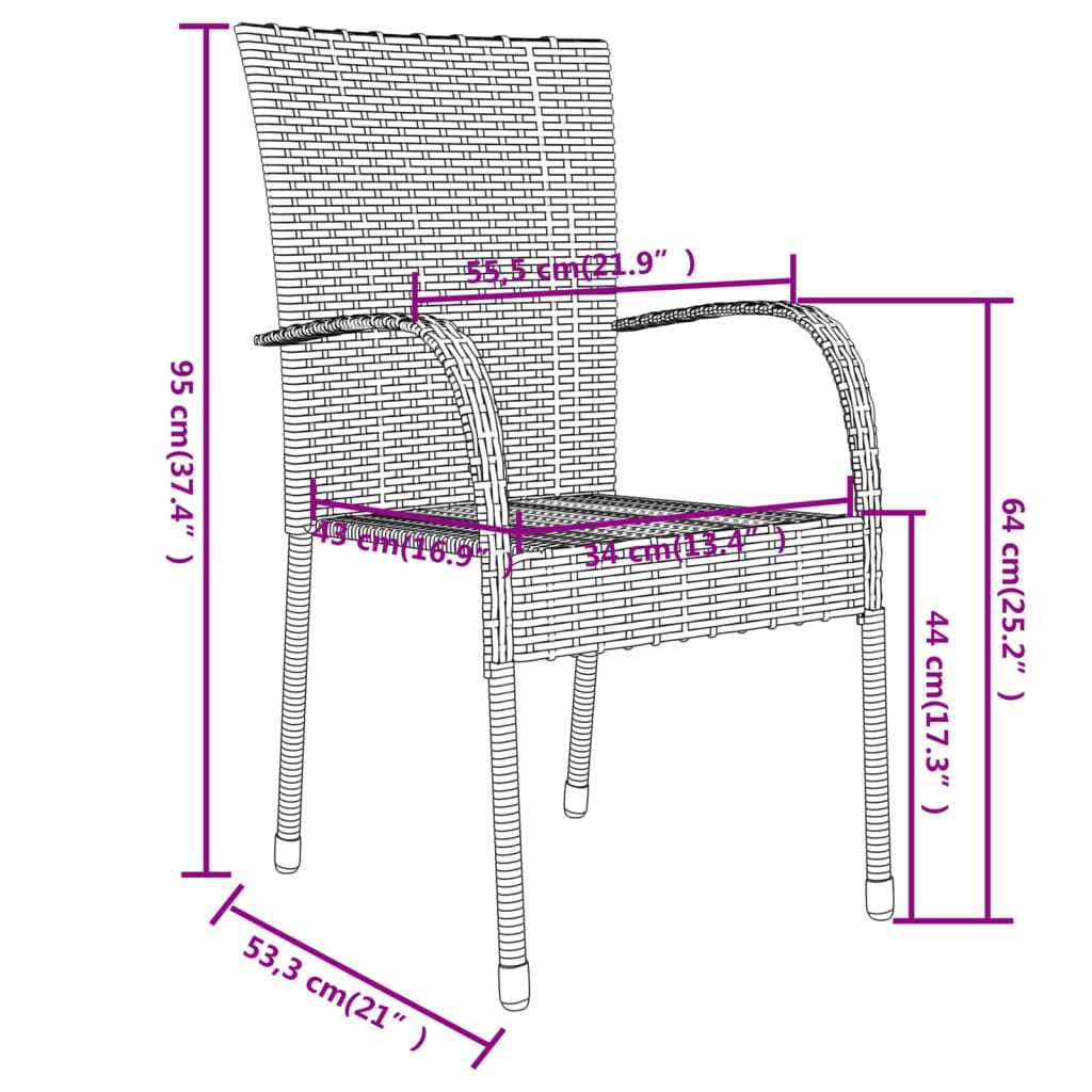 3-teiliges Garten-Essset Polyrattan braun