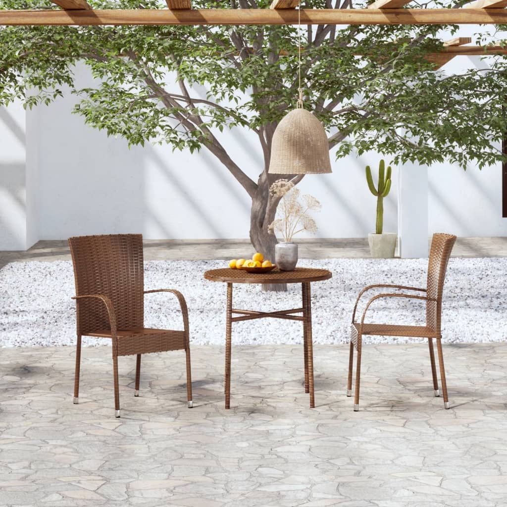 3-teiliges Garten-Essset Polyrattan braun