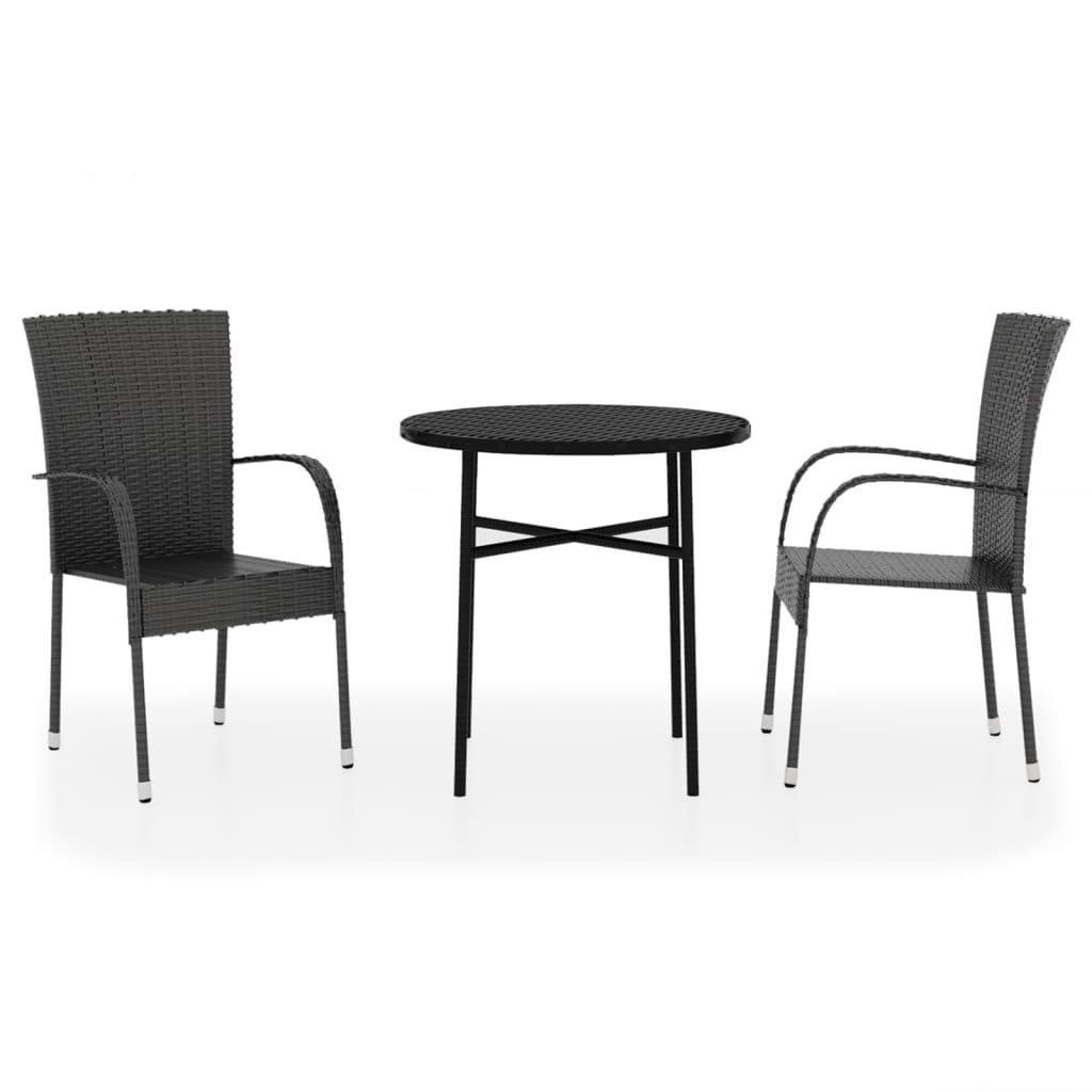 3-piece garden dining set poly rattan black