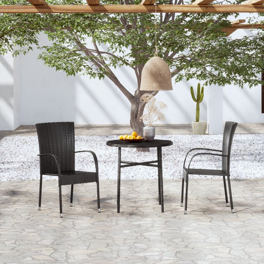 3-piece garden dining set poly rattan black