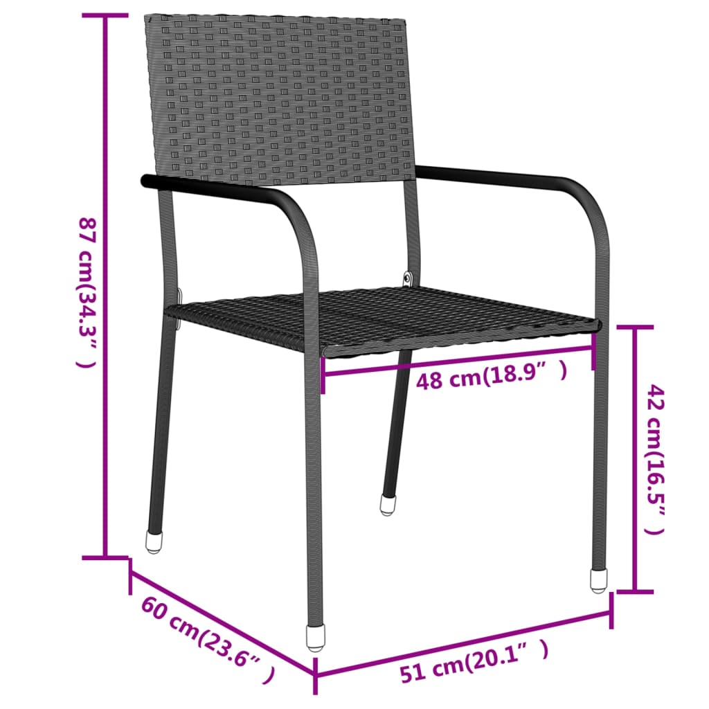 3-teiliges Garten-Essset Poly Rattan schwarz