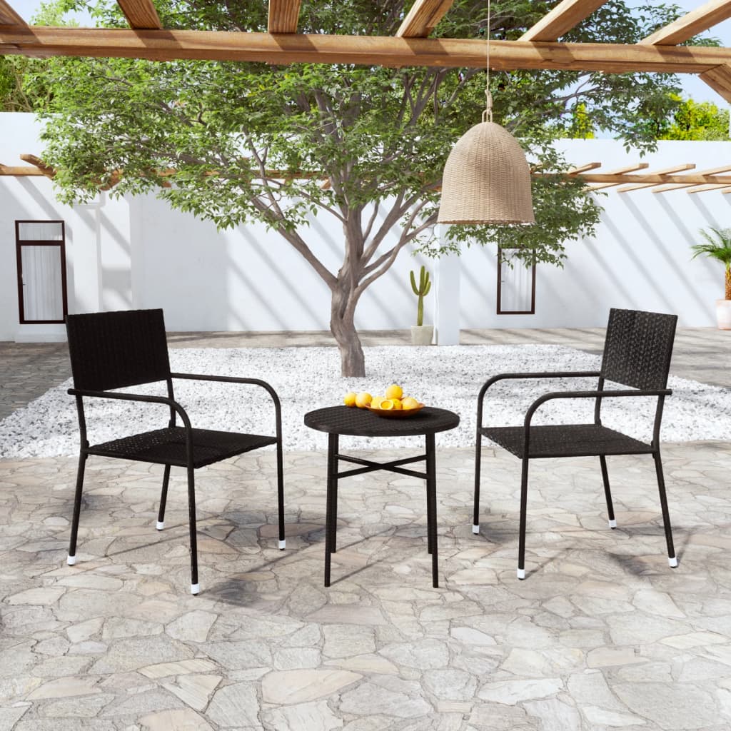 3-teiliges Garten-Essset Poly Rattan schwarz