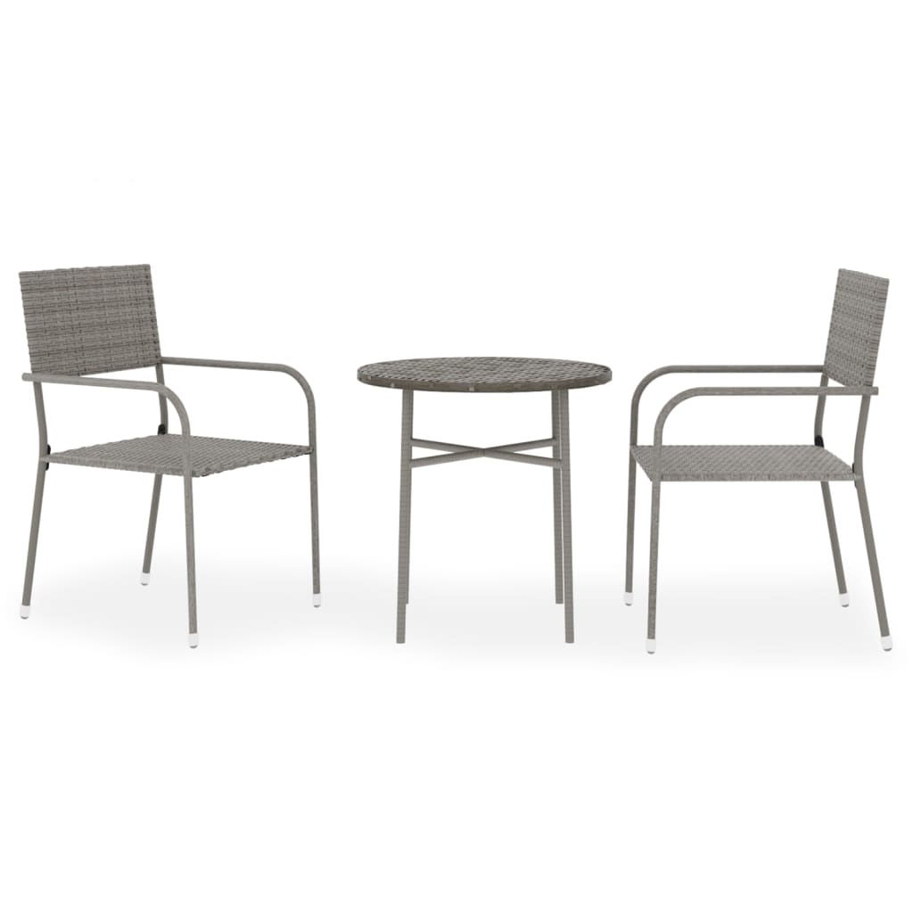 3-piece garden dining set poly rattan grey