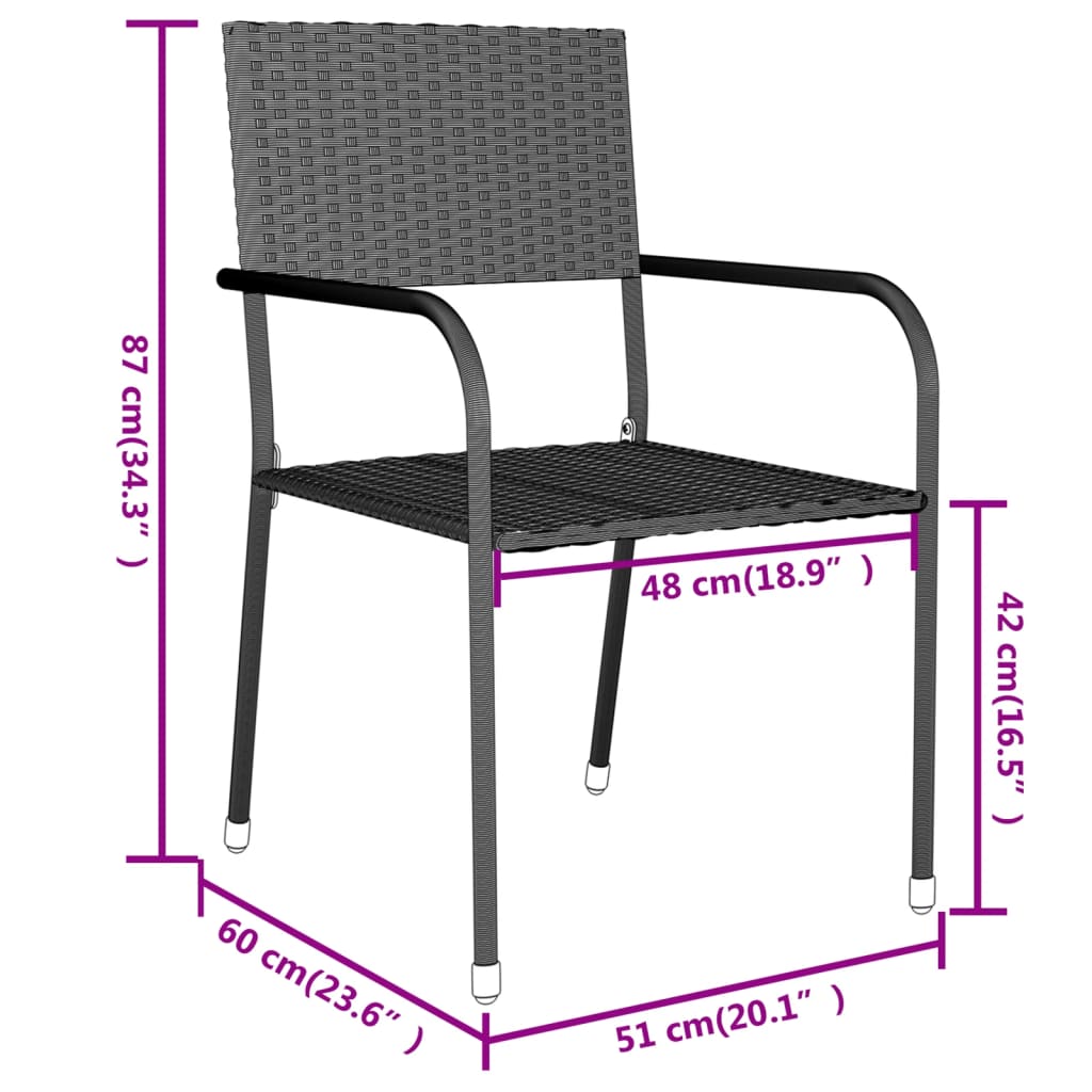 3-piece garden dining set poly rattan grey