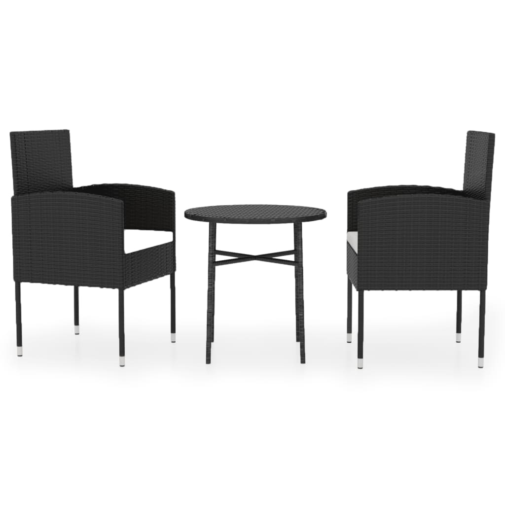 3-piece outdoor dining set poly rattan black