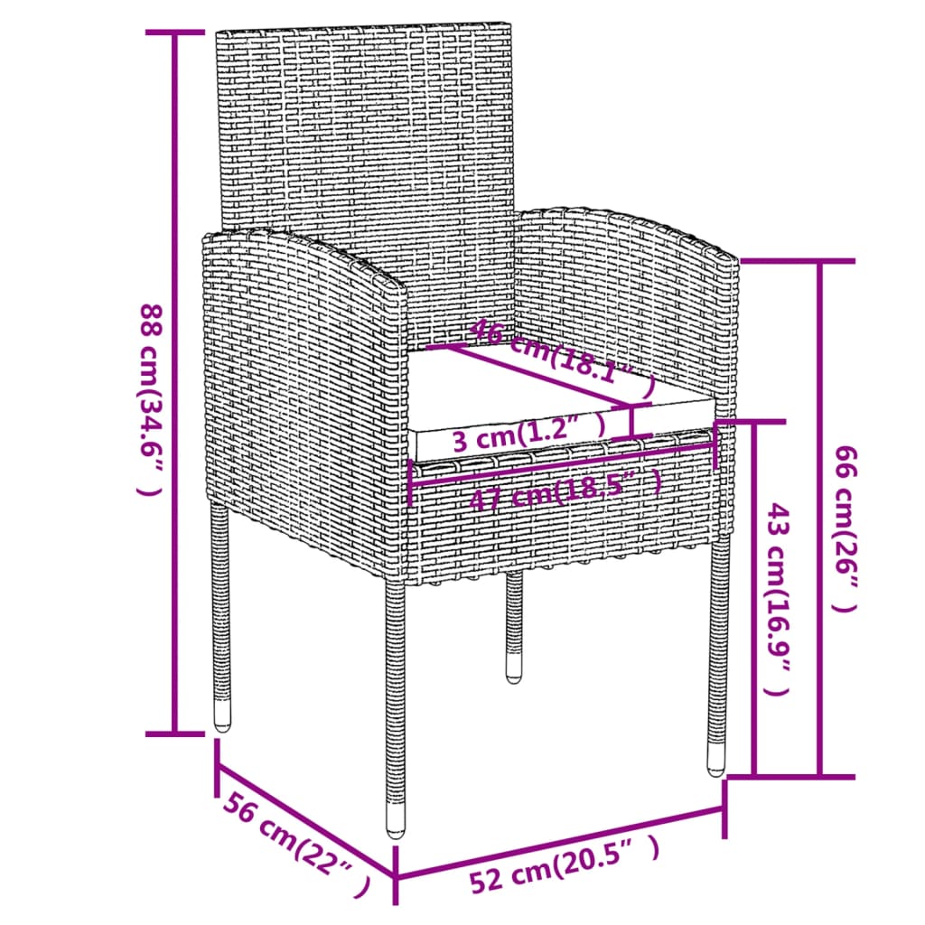 3-piece outdoor dining set poly rattan black