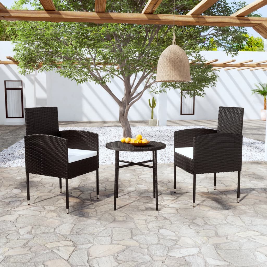 3-piece outdoor dining set poly rattan black