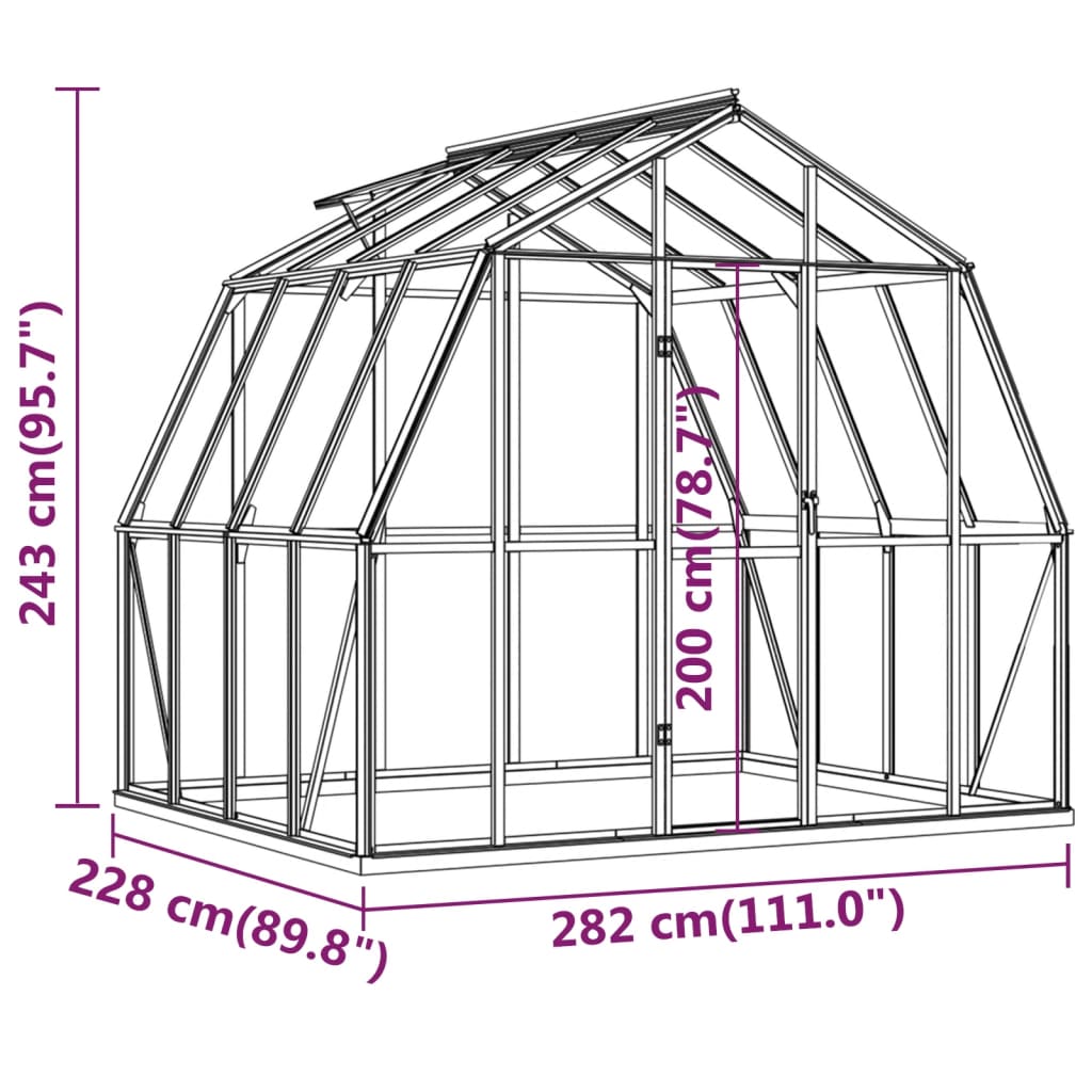 Kasvihuone alumiinirungolla antrasiitti 6,43 m²