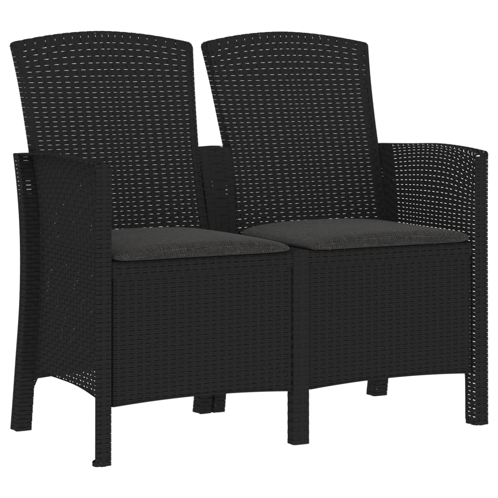 2-piece garden bench with cushions PP rattan graphite