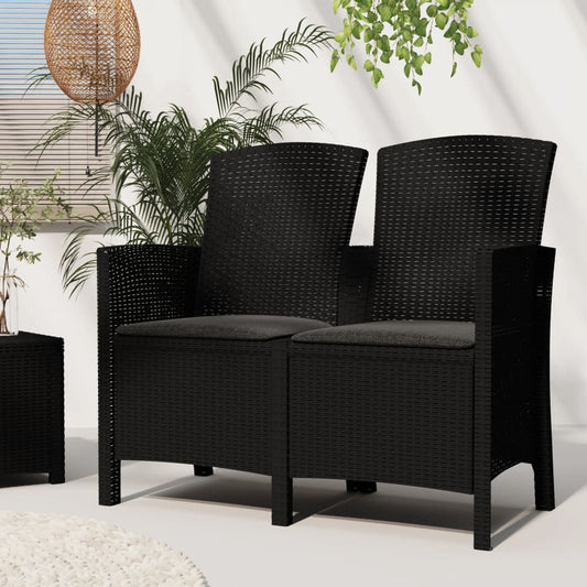 2-piece garden bench with cushions PP rattan graphite