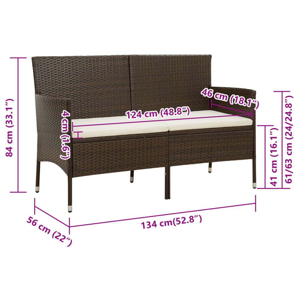 3-Sitzer-Gartensofa mit Kissen, braunes Polyrattan